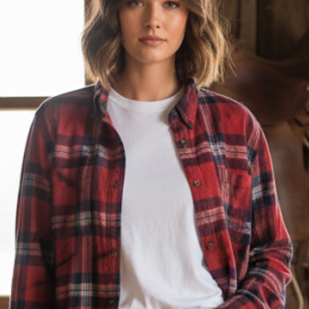 Women's Red Plaid Button-Down Shirt